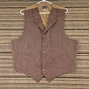 FRONTIER CLASSICS Tan Brown Herringbone Wool Blend Tweed XL Mens Vest Waistcoat